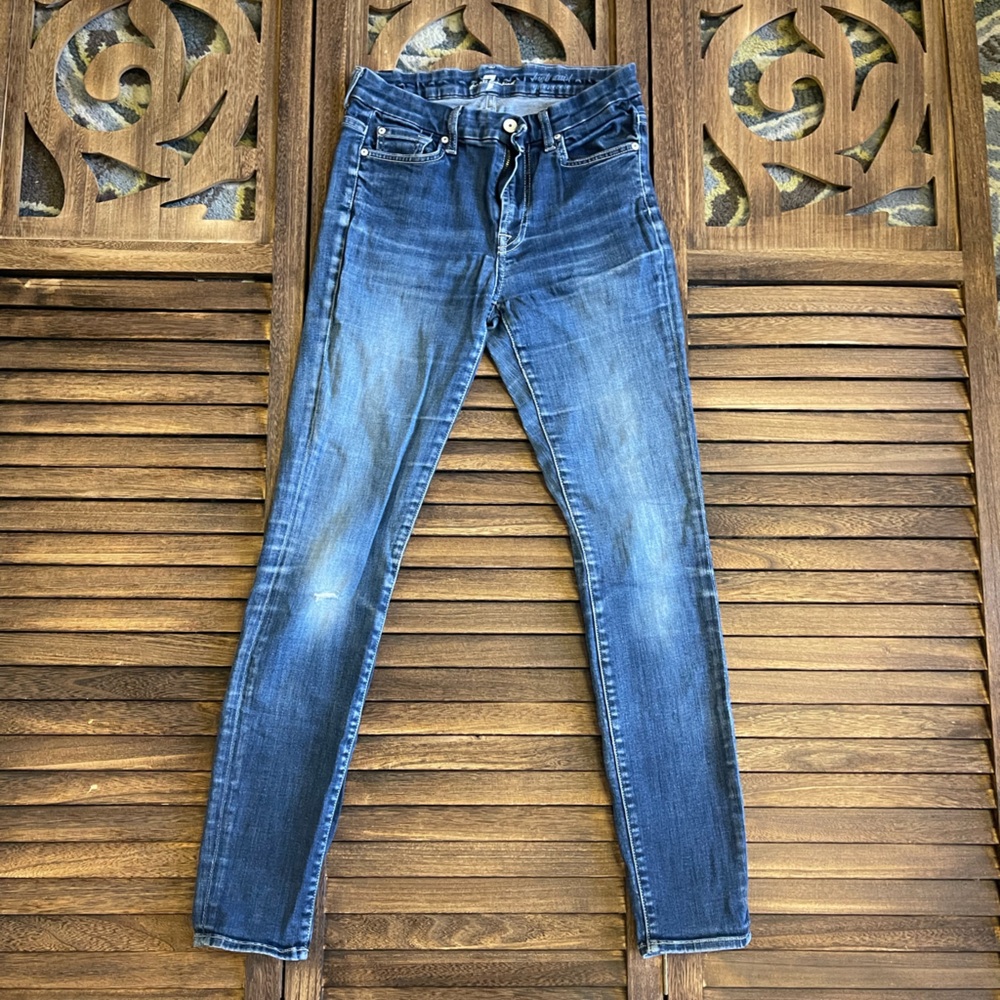7 For All Mankind Dark Wash High-Waist Skinny Jeans - Genevieve 27